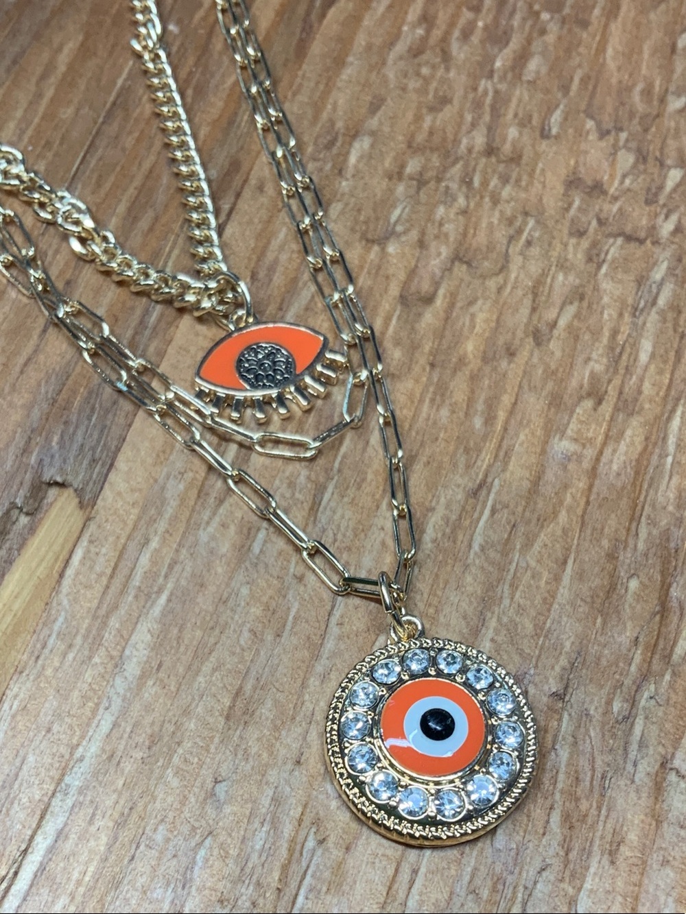 Jennifer & Company Gold-Tone Layered Evil Eye with Orange Accents Necklace Set